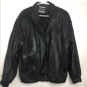 Vintage Global Identity Leather Bomber Jacket